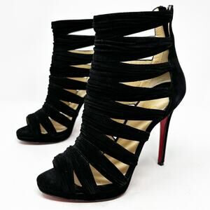 Christian Louboutin Black Strappy Suede High Heel Booties
